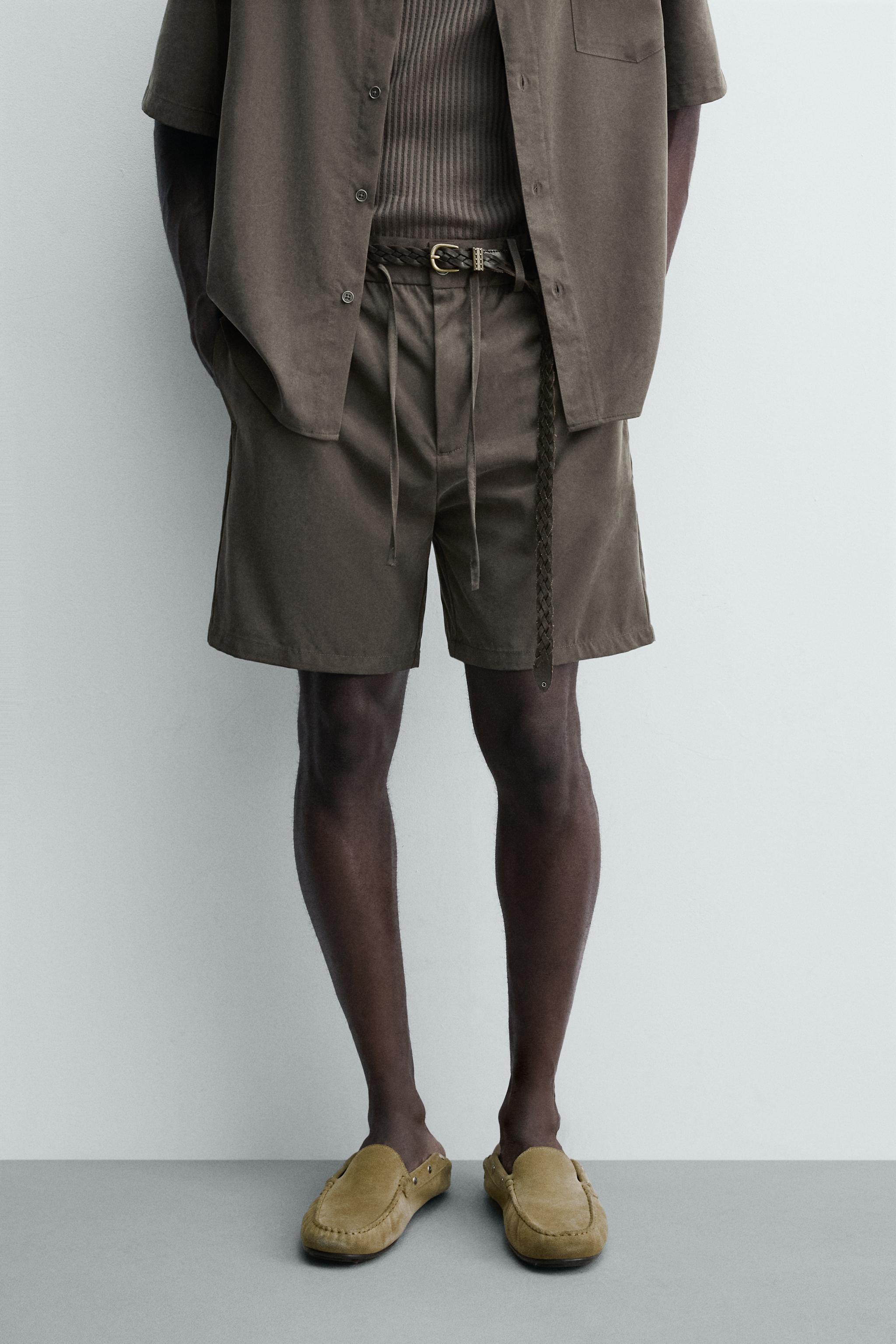 RELAXED FIT FLOWY SHORTS — Mink brown