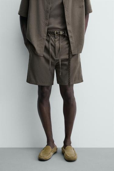 RELAXED FIT FLOWING BERMUDA SHORTS - mink brown by Zara