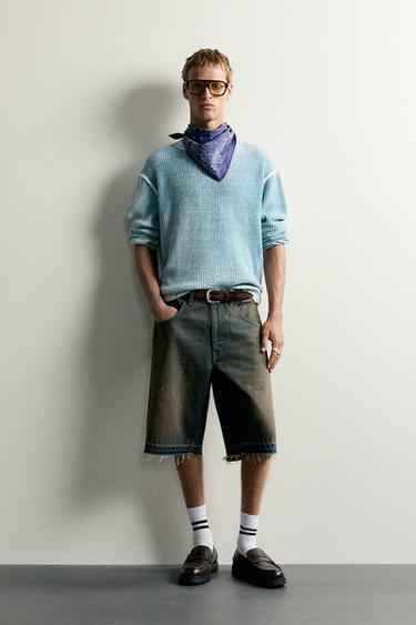BERMUDA DENIM RELAXED FIT - Azul / Verde de Zara