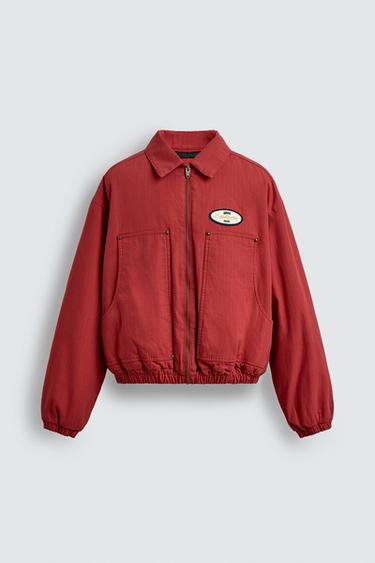 Zara EMBROIDERED BOXY FIT JACKET - Red