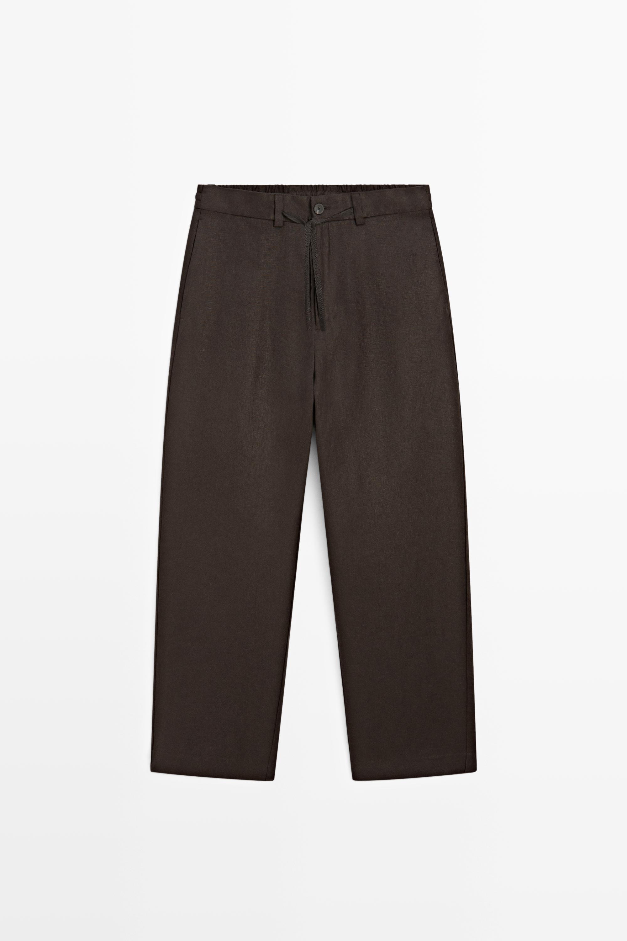 100% linen total look trousers — Brown