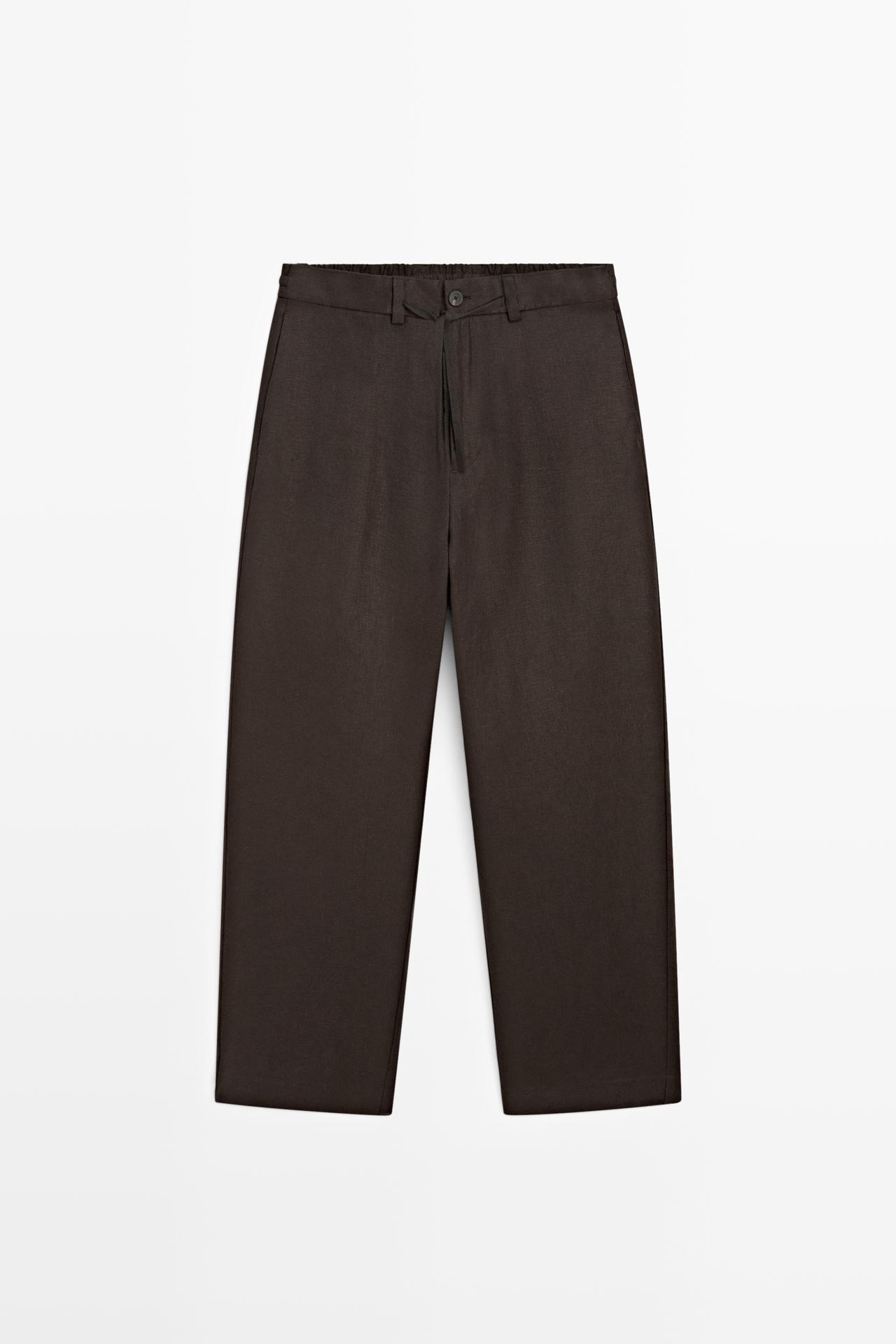 100% linen total look pants — Brown