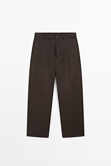 Pantalon total look 100 % lin - Marron de Zara