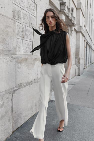 Zara PLEATED WIDE LEG PANTS - Oyster-white