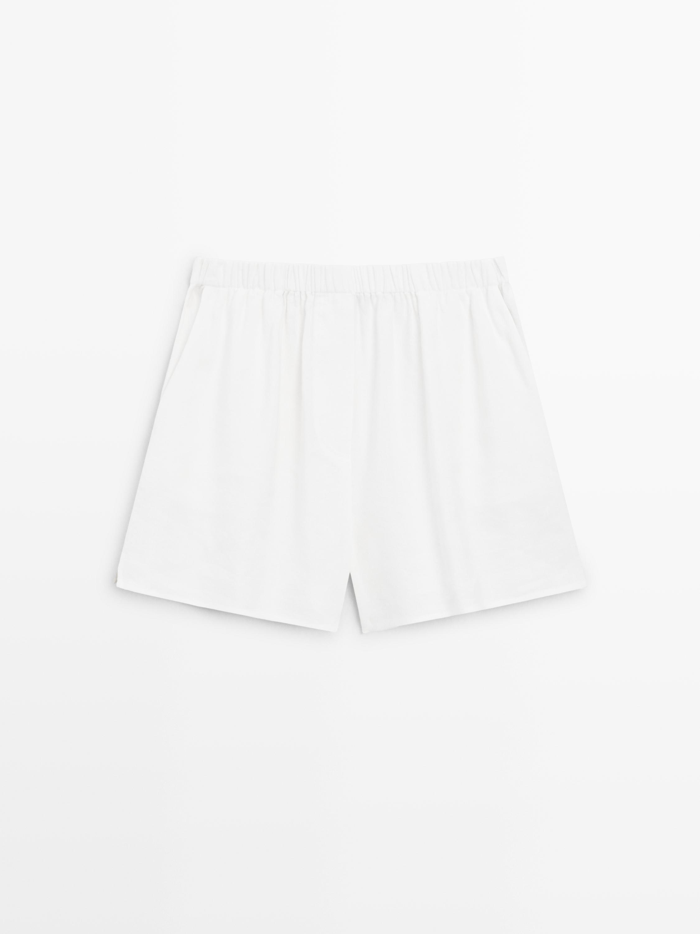 Linen blend total look short Bermuda shorts — Oyster-white