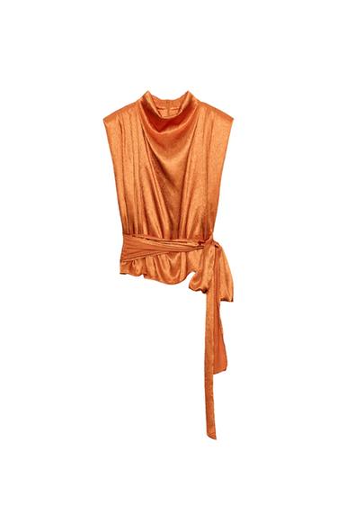 TOP SATINADO LAZO - Naranja quemado de Zara