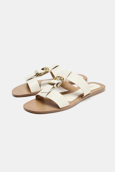 DOUBLE-STRAP FLAT SANDALS WITH BUCKLE - white by Zara