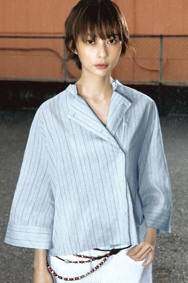 ZW COLLECTION ストライプ アシンメトリーシャツブルーZaraのZW COLLECTION ストライプ アシンメトリーシャツ - ブルー 