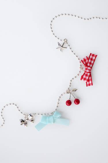 CHERRY AND BOW NECKLACE - Silver by Zara - Image 1