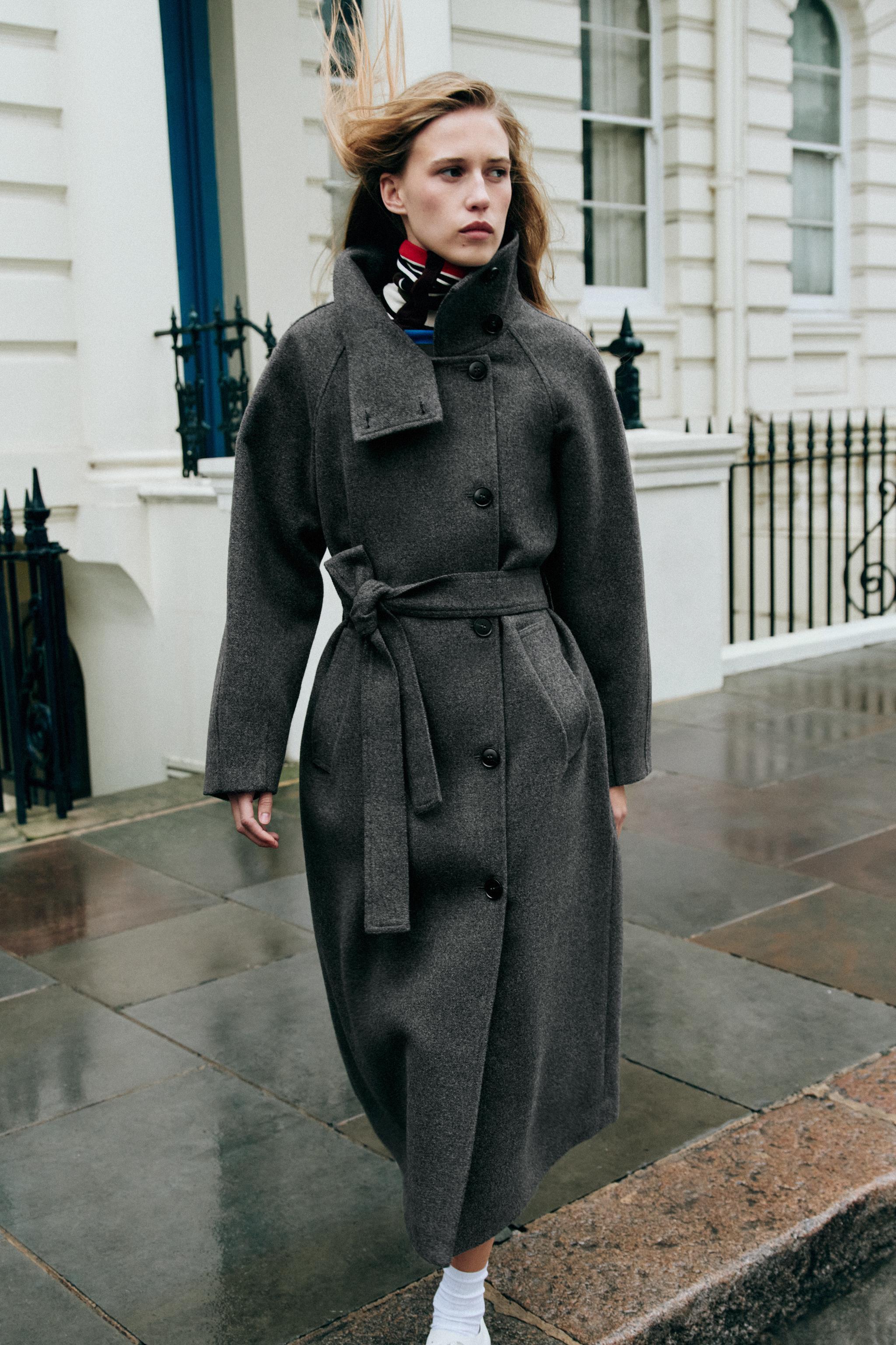 Belted High Neck Coat by Zara