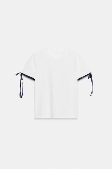 T-SHIRT NŒUDS CONTRASTANTS - Blanc de Zara - Image 4