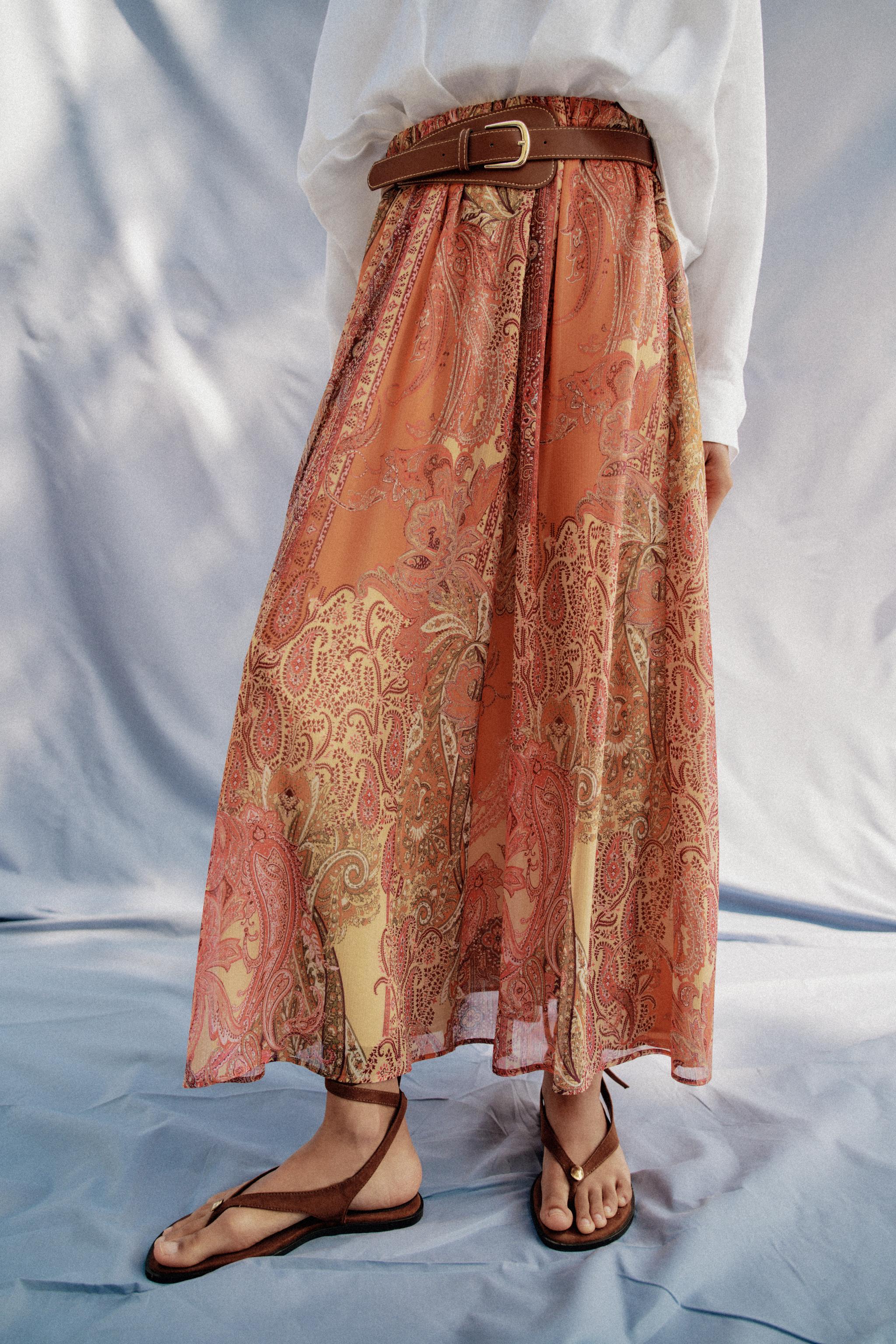 PRINTED MIDI SKIRT WITH BELT
