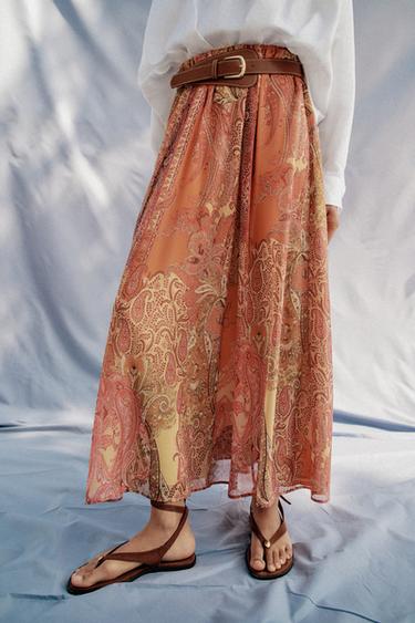 JUPE MI-LONGUE IMPRIMÉE AVEC CEINTURE - Multicolore de Zara - Image 2