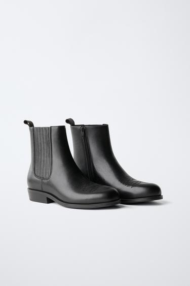 LEATHER COWBOY ANKLE BOOTS — Black 2