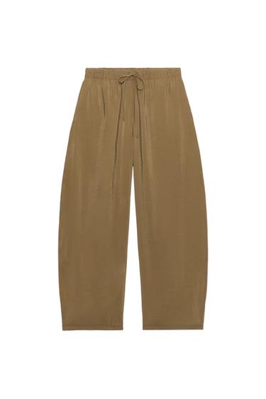 FLOWING TROUSERS WITH ELASTIC WAIST - Khaki by Zara