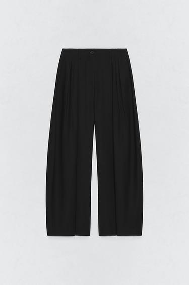 울 플랫 프론트 팬츠 SOSHIOTSUKI X ZARA - Zara 블랙