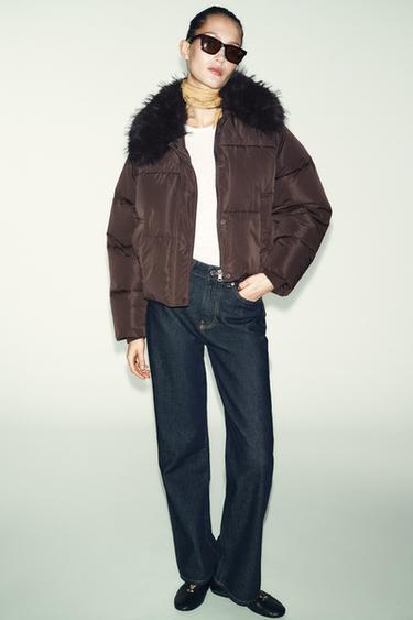 QUILTED BOMBER JACKET WITH FAUX FUR LAPEL - Brown by Zara - Image 0