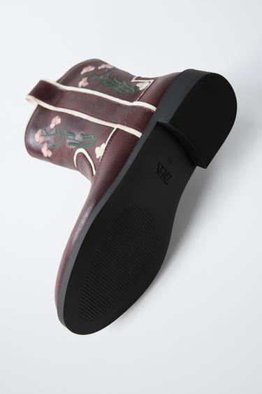 EMBROIDERED ANKLE BOOTS - Maroon by Zara - Image 6