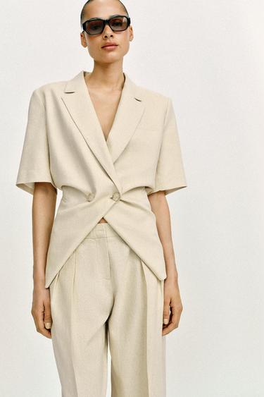 LINEN BLEND WIDE-LEG TROUSERS - Light beige by Zara - Image 4