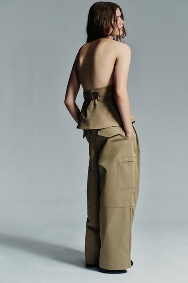 HALTER TOP WITH POCKETS - Khaki by Zara - Image 4