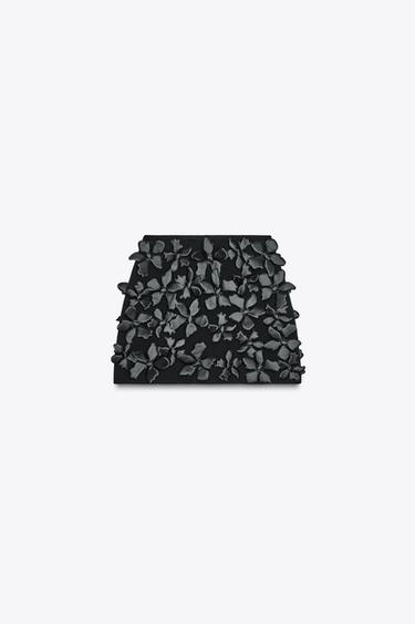 MINI-JUPE EN MAILLE STRUCTURE FLEURS - Noir de Zara - Image 4