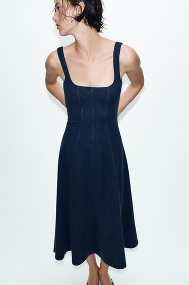 STRAPPY MIDI DRESS - Navy marl by Zara - Image 2