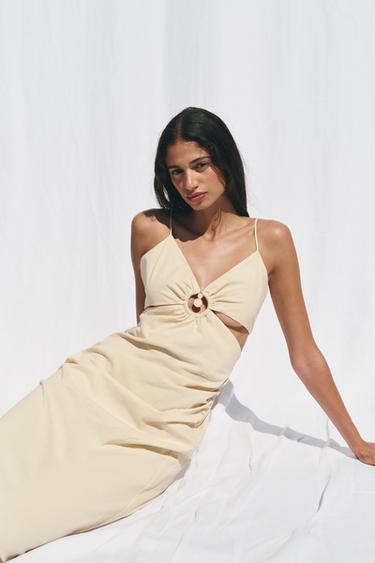 ROBE MI-LONGUE RUSTIQUE AJOURÉE - Beige clair de Zara - Image 2