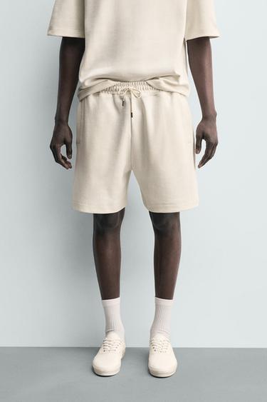 INTERLOCK RELAXED FIT JOGGER BERMUDA SHORTS - Oyster-white by Zara