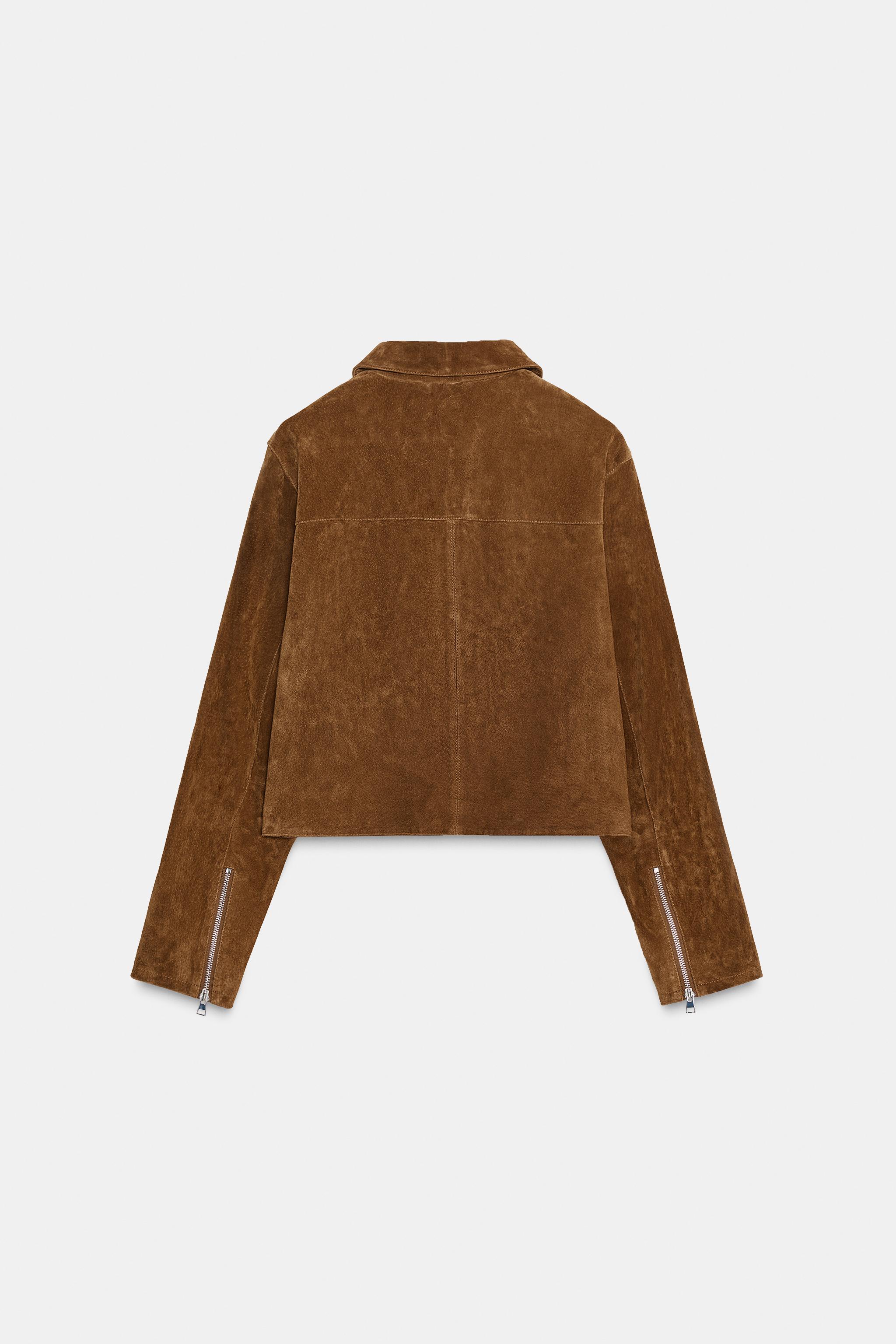 ZARA ブラウン 100%レザージャケット ZARA ブラウン フェイクレザー ボンバージャケット 100% LEATHER