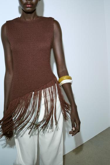 ASYMMETRIC TEXTURED TOP - Chocolate by Zara - Image 2