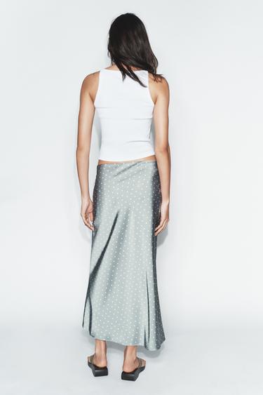 JUPE MI-LONGUE SATINÉE - Bleu / Blanc de Zara - Image 2