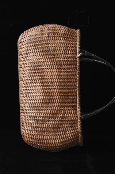 Zara RATTAN AND BAMBOO BASKET - Dark brown