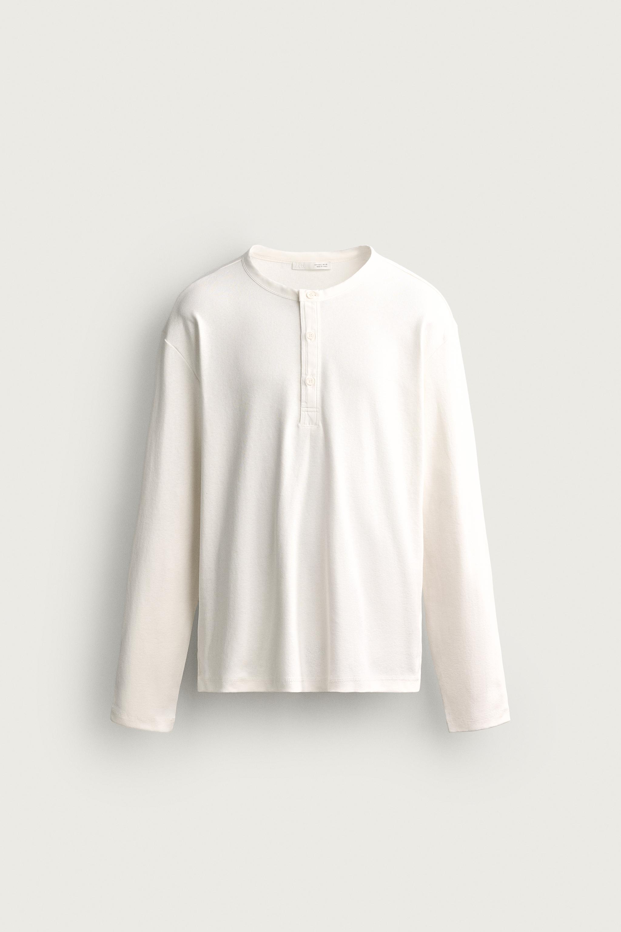 RELAXED FIT HENLEY T-SHIRT — White