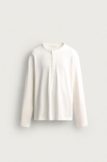 RELAXED FIT HENLEY T-SHIRT - White by Zara