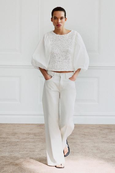 KNIT COMBINED BLOUSE - White by Zara
