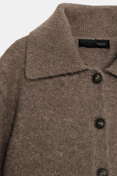 GILET EN MAILLE AVEC REVERS EFFET FOURRURE - Vison chiné de Zara - Image 7