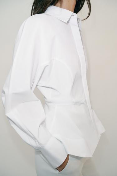 CHEMISE EN POPELINE À BASQUES - Blanc de Zara - Image 5