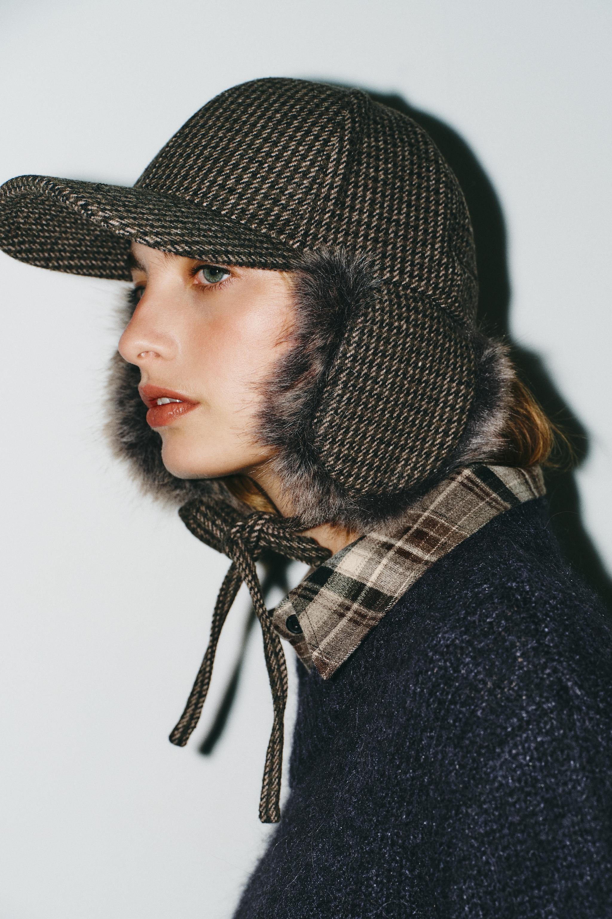 PLAID WOOL CAP WITH EAR FLAPS - Brown | ZARA United States