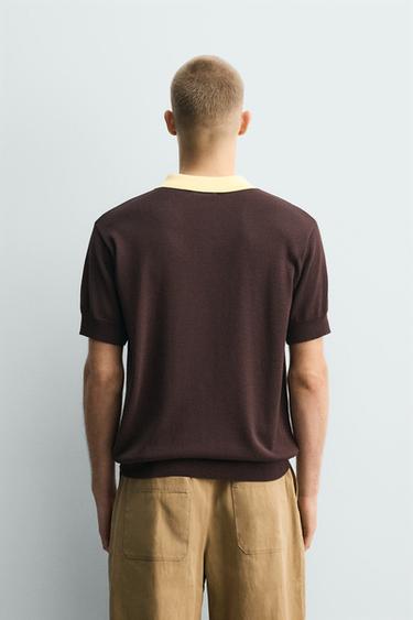 POLO EN MAILLE DÉCONTRACTÉ À CONTRASTE - Marron de Zara - Image 2