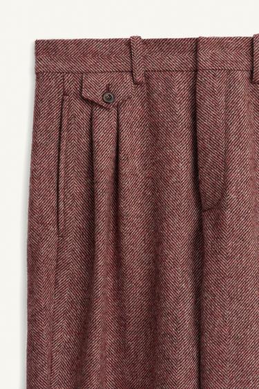 LIMITED EDITION HERRINGBONE WOOL TROUSERS - Burgundy by Zara - Image 7