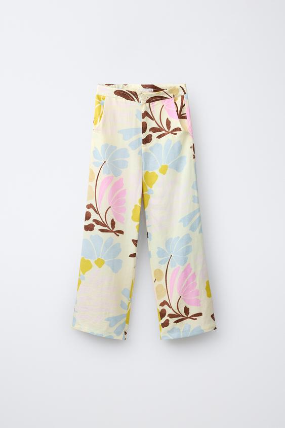CALÇA ESTAMPADA COM FLORES E LINHO - Cru da Zara - Imagem 0