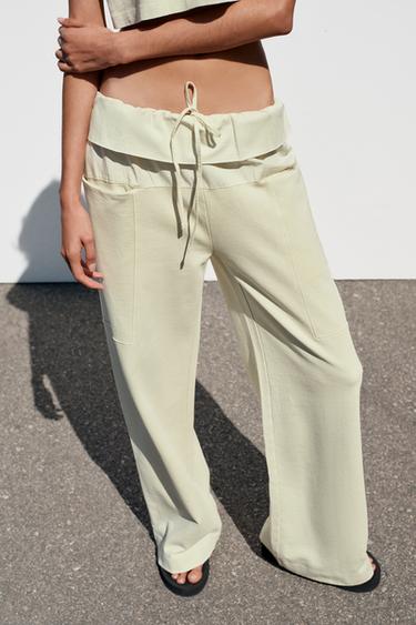 POPLIN WAIST TROUSERS - Green by Zara - Image 1