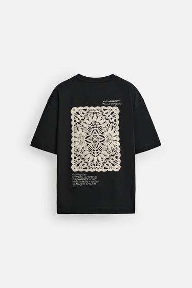 CROCHET PATCH T-SHIRT - Black by Zara - Image 7