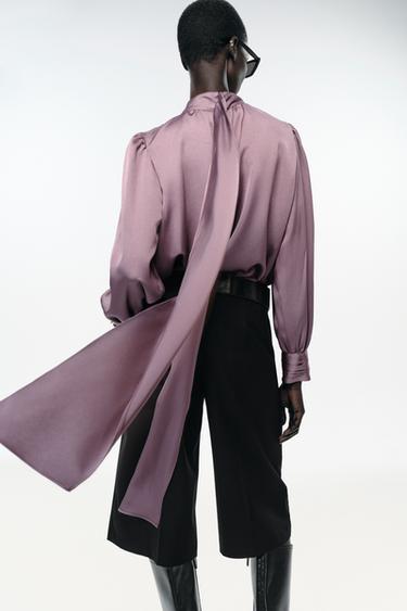 SATIN SHIRT WITH BOW - Mauve by Zara - Image 5