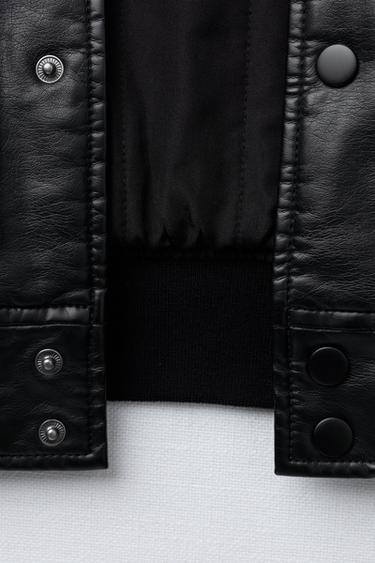 FAUX LEATHER BOMBER JACKET WITH EMBROIDERED TEXT - Black by Zara - Image 6