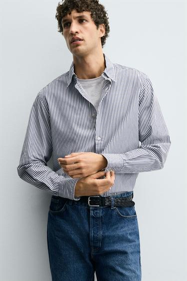 CHEMISE COUPE REGULAR À RAYURES - Bleu marine foncé de Zara - Image 5