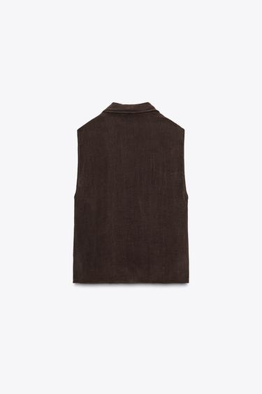 TOP FLUIDE LACETS ZW COLLECTION - Marron foncé de Zara - Image 3