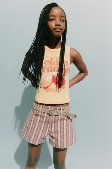 STRIPED DENIM BERMUDA SHORTS - Burgundy by Zara