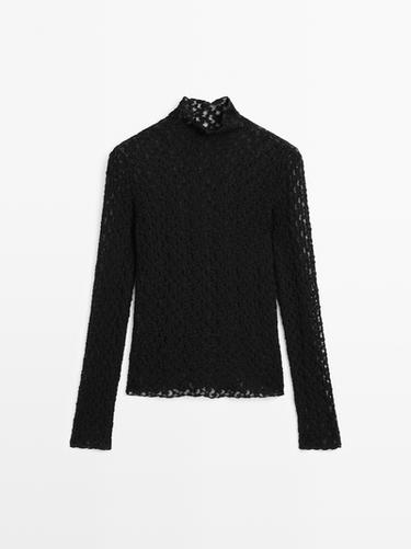 Top manga larga encaje - Negro de Zara