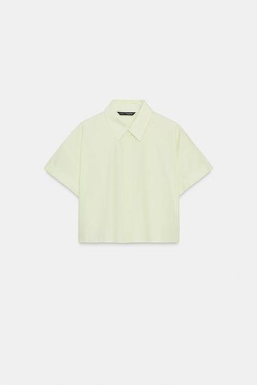 Zara STRIPED CROP SHIRT - Lime green